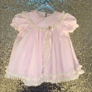 vintage Valentine’s lace baby dress in pale pink